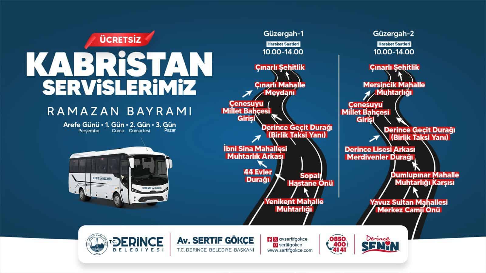 Derince’de Bayram ve Arefe Günlerinde Mezarlık Ziyaretlerine Ücretsiz Ulaşım İmkânı